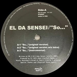 EL DA SENSEI - SO... / ARTIFACTS - IT'S GETTIN' HOT (REMIX) K-DEF JAZZY SPORT 正規盤 jazzy hip hop