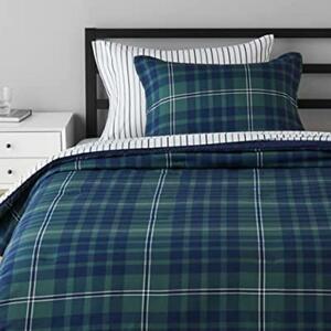 Amazon Basic navy blue four ta- bedding check green & navy b roots in / twin XL size 5 point set 