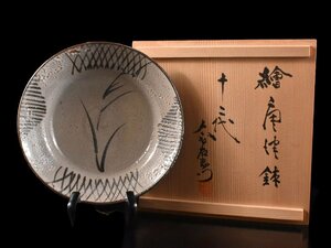 【雲】某資産家買取品 十二代中里太郎右衛門 絵唐津 鉢 縦19.7cm 横19.4cm 共箱　古美術品(旧家蔵出)CA9407 LTcdsa