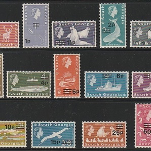 南ジョージア 1971年エリザベスII世シリーズに新通貨加刷１４種完未の画像1