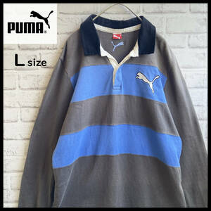 【USED】 プーマ PUMA ラガーシャツ ポロシャツ 長袖 ボーダー柄 刺繍ロゴ 90s 00s USA 古着 Lサイズ ☆送料無料☆