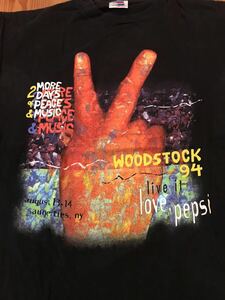 90s バンドTシャツ woodstock ×pepsi ツアーTシャツ　ブラック　半袖Tシャツ