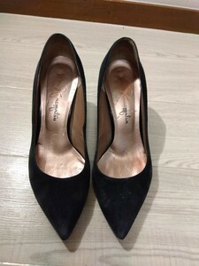 [F555] Ginza kanematsuGINZA Kanematsu pumps 23.0cm black suede shoes shoes heel 