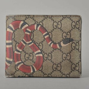 1円 グッチ GUCCI スネーク プリント 二つ折り 財布 GGスプリーム ベージュ レッド 451266 レザー コンパクト ウォレット 蛇 ※k.a