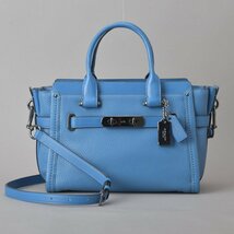 1円 新品 COACH コーチ スワッガー 27 ハンドバッグ 2WAY ショルダーバッグ 34816 レザー ブルー トート 斜め掛け 未使用 鞄 Mk.h_画像2