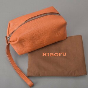 1円 美品 HIROFU ヒロフ Hロゴ ハンドポーチ レザー オレンジ イタリア製 ストラップ付き クラッチバッグ バニティバッグ 鞄 Mk.dの画像1