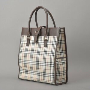 1円 未使用に近い BURBERRY バーバリー ノバチェック トートバッグ ハンドバッグ キャンバス レザー ベージュ ブラウン 鞄 ※b.a