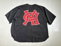 美品 完売 9090 ナインティナインティ N9 Baseball Shirts ベースボールシャツ ninety ロゴ 刺繍 ストライプ オーバーサイズ XL 黒 △4_画像2
