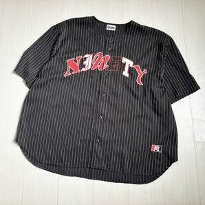 美品 完売 9090 ナインティナインティ N9 Baseball Shirts ベースボールシャツ ninety ロゴ 刺繍 ストライプ オーバーサイズ XL 黒 △4