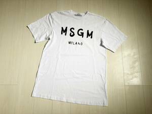 美品 MSGM エムエスジーエム Tシャツ オーバーサイズ ロング ロゴ ポッププリント カットソー 半袖 S 白 ホワイト コットン イタリア製 △4