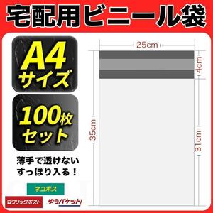 【100枚】宅配ビニール袋 W250×H350　梱包 透けないA4サイズ 薄手