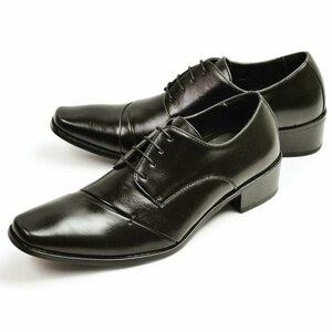 新品■24.5cm メンズ ビジネスシューズ 脚長 5cmヒール イタリアンデザイン 紳士靴 オフィス フォーマル スクエアトゥ アンティーク 革靴