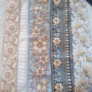 ハンドメイド資材 インド刺繍リボン ブルーカラー 5種類 約50センチ アソートセット