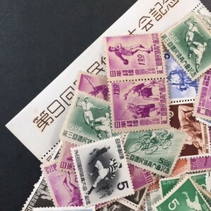 国体切手 未使用ロット 100枚以上（単片換算） 第2回国体～第9回国体 単片・連刷・田型など の画像5