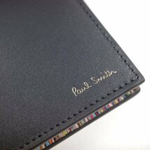 新品1円～★定価3.1万 ポールスミス Paul Smith 箱付 イタリア製 羊革 牛革レザー二つ折り財布 黒 マルチストライプ ウォレット ◆8031◆_画像6