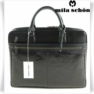 新品1円～★定価4.2万 mila schon ミラショーン 日本製 牛革レザー ビジネスバッグ ブリーフケース 黒 アルテ 国産牛タンニン A4◆8142◆