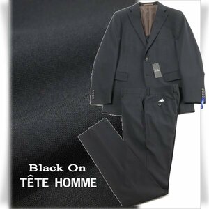 新品1円～★定価4.9万 Black On TETE HOMME テットオム ウール毛 シングル二つボタンスーツ 92A5 ノータック ブラック 黒 ◆8199◆