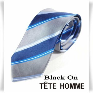 新品1円～★Black On TETE HOMME テットオム シルク絹100％ ネクタイ ストライプ グレー 正規店本物◆8230◆