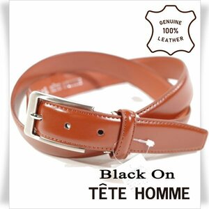 新品1円～★定価0.9万 Black On TETE HOMME テットオム 牛革レザー ビジネスベルト フリーサイズ 本革 茶 ブラウン 本物◆8276◆