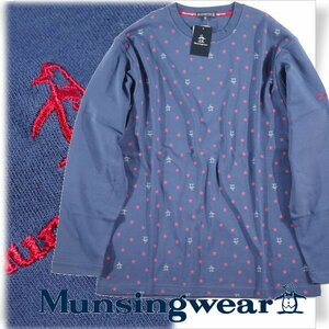 新品1円～★Munsingwear マンシングウェア メンズ 長袖 クルーネック ロゴ 長袖カットソー スウェット M ネイビー◆8319◆