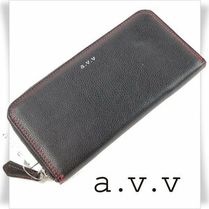 新品1円～★a.v.v HOMME MK ミッシェルクラン メンズ レザー ラウンドファスナー 長財布 ウォレット 黒 ブラック ◆8390◆