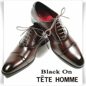 新品1円～★Black On TETE HOMME テットオム アクションレザー ビジネスシューズ 27.0cm ダークブラウン 濃茶 ストレートチップ ◆8396◆