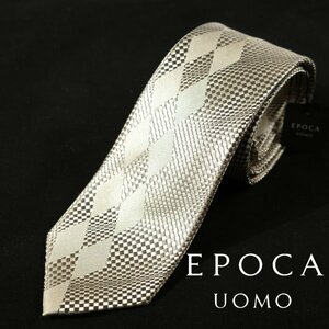 新品1円～★定価1.4万 エポカ ウォモ EPOCA UOMO 日本製 シルク絹100% ネクタイ 織柄 ベージュ アーガイル 正規店本物 ◆8417◆