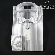 新品1円～★Brinkers ブリンカーズ 形態安定 綿100％ 長袖レギュラーカラードレスシャツ 39-80 M 白 ストライプ 本物 ◆8432◆_画像1