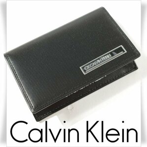 新品1円～★CK CALVIN KLEIN カルバンクライン メンズ 牛革レザー 名刺入れ カードケース 黒 箱付 ポリッシュ プレゼントに♪◆8444◆の画像1