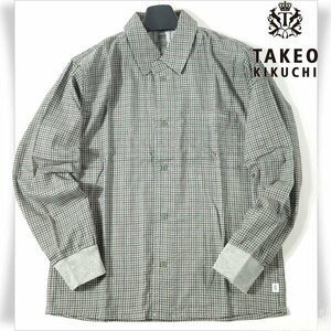 新品1円～★TAKEO KIKUCHI タケオキクチ メンズ 長袖前開き 2重ガーゼシャツ L グリーン コットン綿100% 正規店本物 ◆8468◆