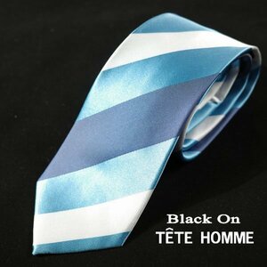 新品1円～★Black On TETE HOMME テットオム シルク絹100％ ネクタイ ストライプ ブルー 正規店本物◆8479◆