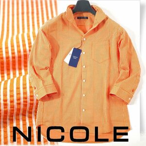 新品1円～★ニコル セレクション NICOLE selection メンズ 七分袖 ストライプ サッカー生地シャツ 46 M 綿 ワイヤーカラー ◆8536◆