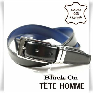 新品1円～★定価0.9万 Black On TETE HOMME テットオム 牛革レザー ビジネスベルト フリーサイズ 本革 黒 ブラック 本物◆8523◆