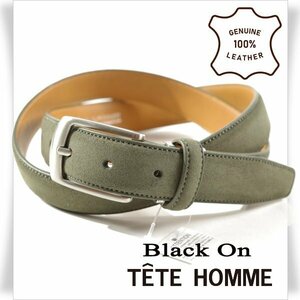 新品1円～★定価0.9万 Black On TETE HOMME テットオム 牛革スウェードレザー ビジネスベルト フリーサイズ 本革 カーキ 本物◆8522◆