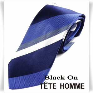 新品1円～★Black On TETE HOMME テットオム シルク絹100％ ネクタイ ストライプ ブルー 正規店本物◆8781◆の画像1