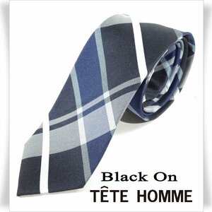 新品1円～★Black On TETE HOMME テットオム シルク絹100％ ネクタイ チェック ネイビー 正規店本物◆8775◆