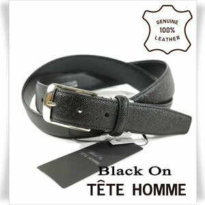 新品1円～★定価0.9万 Black On TETE HOMME テットオム 牛革レザー ビジネスベルト フリーサイズ 本革 黒 ブラック 本物◆8787◆