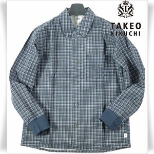 新品1円～★TAKEO KIKUCHI タケオキクチ メンズ 長袖前開き 2重ガーゼシャツ M ネイビー コットン綿100% 正規店本物 ◆8863◆