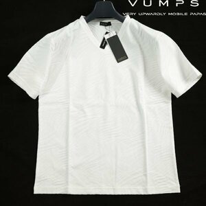 新品1円～★定価1.2万 VUMPS ヴァンプス メンズ 日本製 半袖 Vネック Tシャツ M 白 カットソー 織柄 正規店本物 ◆8874◆