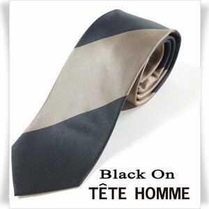 新品1円～★Black On TETE HOMME テットオム シルク絹100％ ネクタイ ストライプ ベージュ ブラック 正規店本物◆9002◆