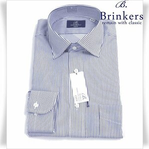 新品1円～★Brinkers ブリンカーズ 形態安定 綿100％ 長袖 レギュラーカラーシャツ LL 42-84 白 ネイビー ストライプ 本物 ◆9052◆の画像1