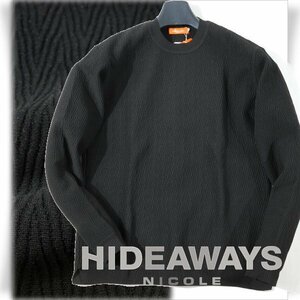 新品1円～★HIDEAWAYS NICOLE ハイダウェイ ニコル メンズ 長袖 ヘリンボン柄クルーネックニット 46 M 黒 ブラック ◆9066◆