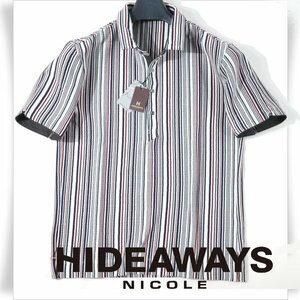 新品1円～★HIDEAWAYS NICOLE ハイダウェイ ニコル メンズ 半袖 シルケットランダムテレコポロシャツ 46 M ストライプ ◆9057◆