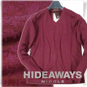 新品1円～★HIDEAWAYS NICOLE ハイダウェイ ニコル メンズ 長袖 ブリスタージャガード Vネックカットソー 46 M ロンT ボルドー◆9069◆