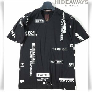 新品1円～★HIDEAWAYS NICOLE ハイダウェイ ニコル メンズ 半袖 総柄半袖プリントTシャツ 46 M ブラック 黒 カットソー ◆9135◆