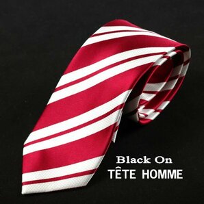 新品1円～★Black On TETE HOMME テットオム シルク絹100％ ネクタイ ストライプ レッド 正規店本物◆9228◆の画像1