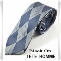 新品1円～★Black On TETE HOMME テットオム シルク絹100％ ネクタイ アーガイル グレー ネイビー 正規店本物◆9225◆_画像1