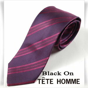 新品1円～★Black On TETE HOMME テットオム シルク絹100％ ネクタイ ストライプ ボルドー 正規店本物◆9226◆