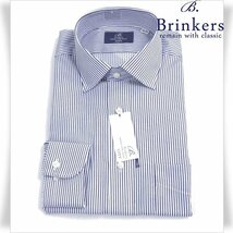 新品1円～★Brinkers ブリンカーズ 形態安定 綿100％ 長袖 レギュラーカラーシャツ LL 42-80 白 ネイビー ストライプ 本物 ◆9261◆_画像1