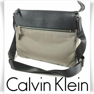 新品1円～★定価2.8万 CK CALVIN KLEIN カルバンクライン メンズ 日本製 ショルダーバッグ グレー テンプル A4 正規店本物◆9415◆